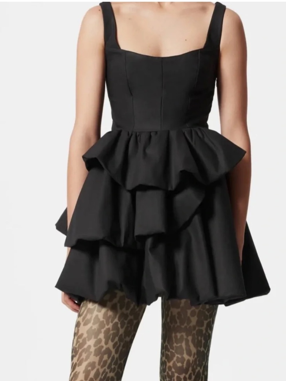 & Other Stories Black Tiered Peplum Mini Dress